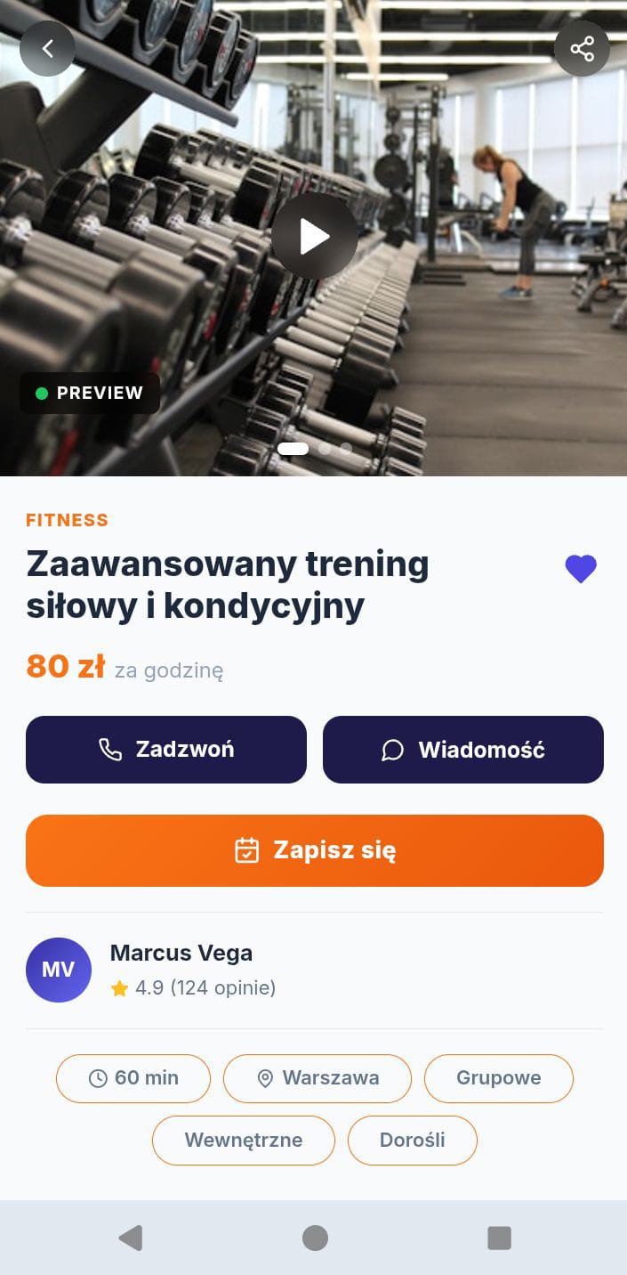 Profil trenera w aplikacji Hobix