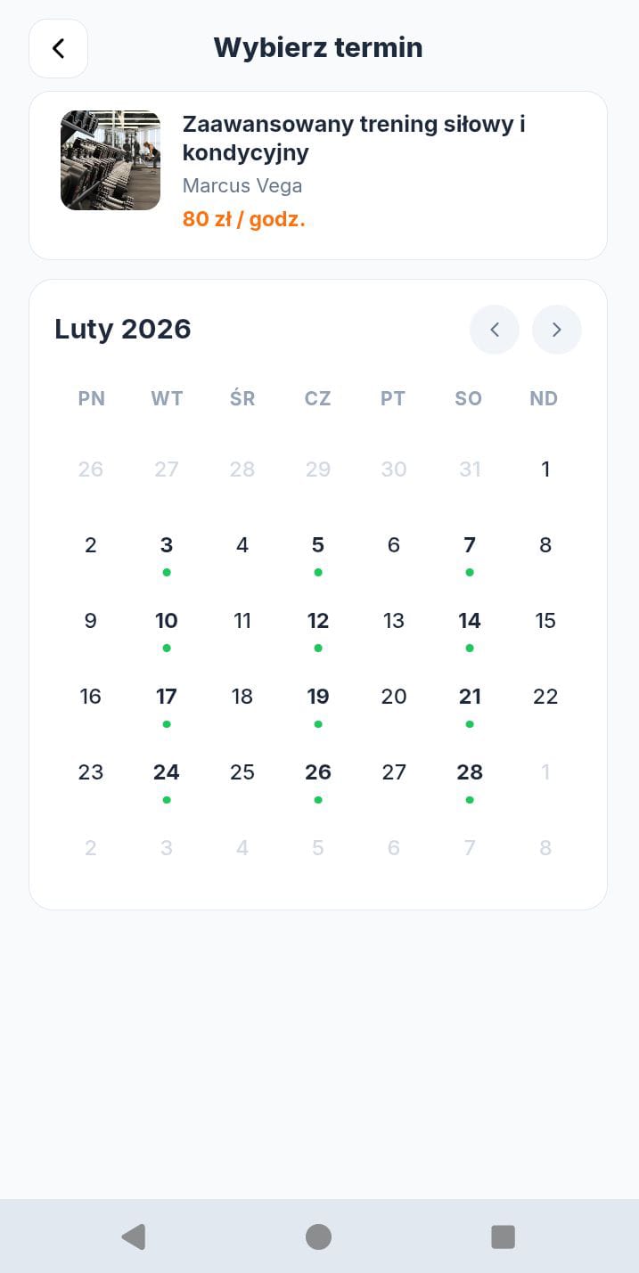Kalendarz rezerwacji w aplikacji Hobix